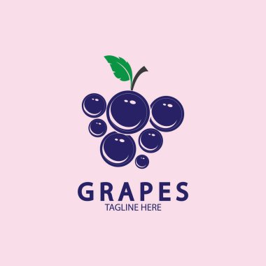 Üzüm Vektörü Logosu Simgesi izole edildi. Organik şarap markası şablonu. Doğa Üzümleri Logosu