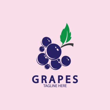 Üzüm Vektörü Logosu Simgesi izole edildi. Organik şarap markası şablonu. Doğa Üzümleri Logosu