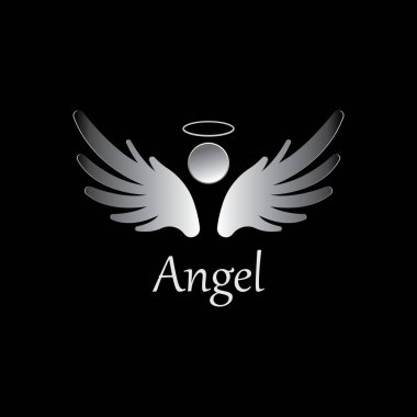 Melek simgesi çizimi siyah arkaplanda izole edildi. Melek vektör logosu. Düz tasarım tarzı. Web grafikleri için modern vektör pictogram işaret sembolü - stok vektörü