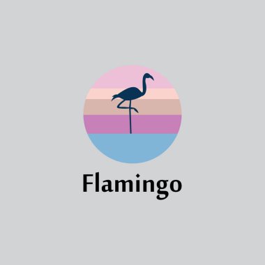  Flamingo siluet sahne gün batımı logo tasarım vektörü
