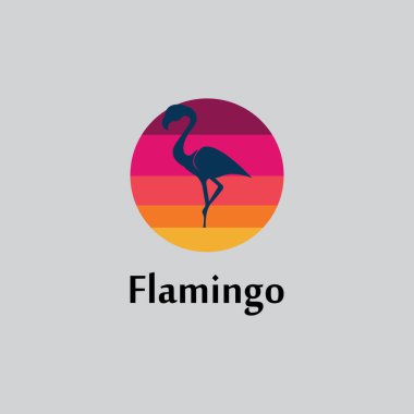  Flamingo siluet sahne gün batımı logo tasarım vektörü