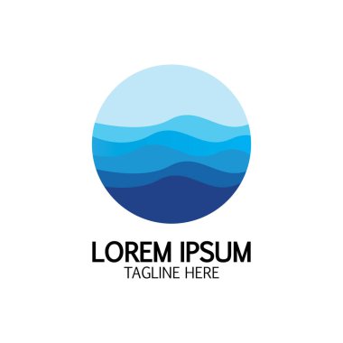 İzole edilmiş yuvarlak logo. Mavi renk logoti. Akan su görüntüsü. Deniz okyanusu nehri yüzeyi.