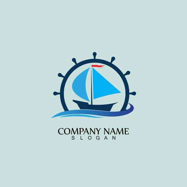 Stuurwiel Van Schip Boot Het Wave Water Ocean Logo Symbool — Stockvector