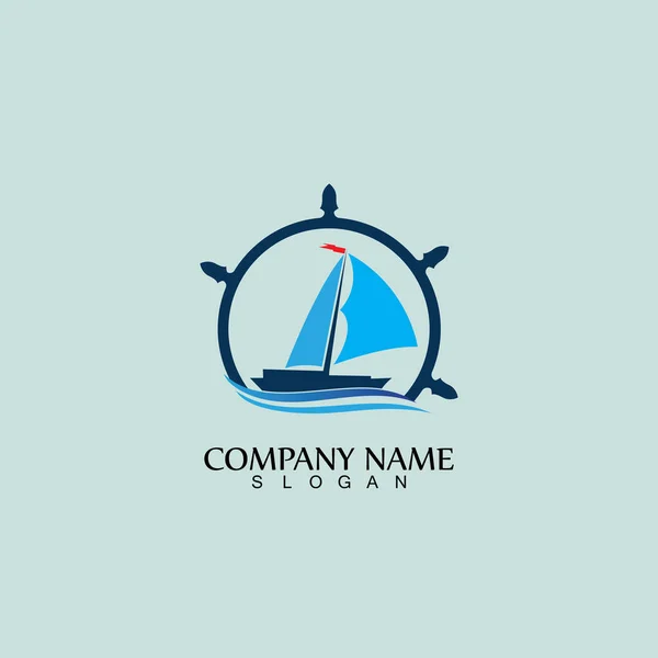 Stuurwiel Van Schip Boot Het Wave Water Ocean Logo Symbool — Stockvector