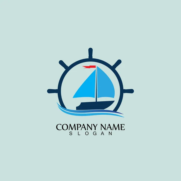 Stuurwiel Van Schip Boot Het Wave Water Ocean Logo Symbool — Stockvector