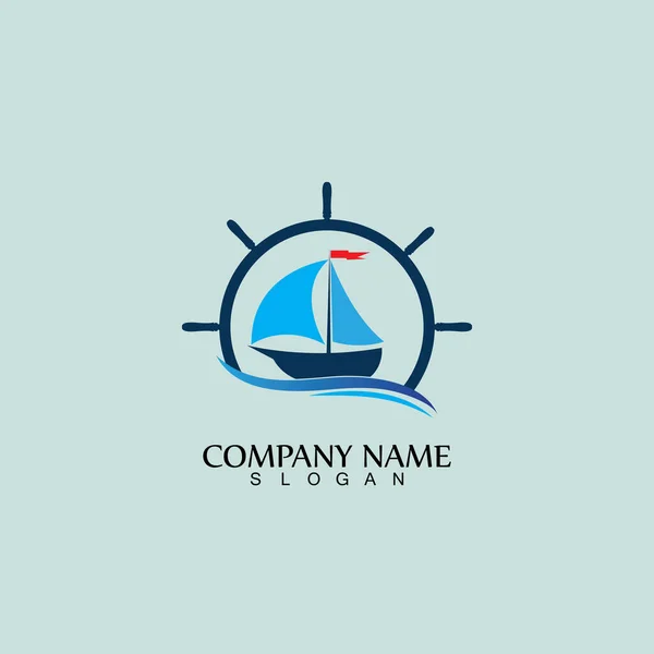 Stuurwiel Van Schip Boot Het Wave Water Ocean Logo Symbool — Stockvector