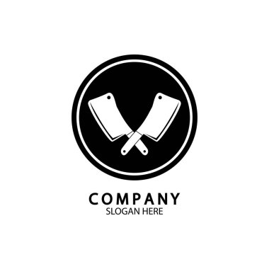 Çapraz bıçaklar ikonu. Bıçak ve aşçı, mutfak sembolü. Düz Çizim
