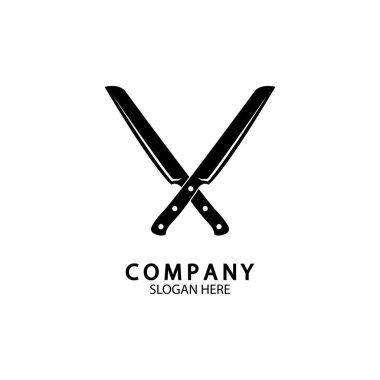 Çapraz bıçaklar ikonu. Bıçak ve aşçı, mutfak sembolü. Düz Çizim