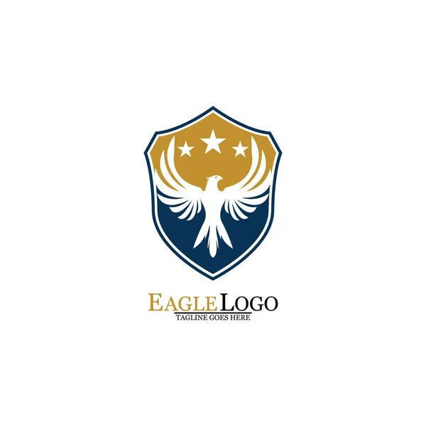 Design Modelo Logotipo Águia Com Escudo Estrelas Ilustração Vetorial — Vetor de Stock