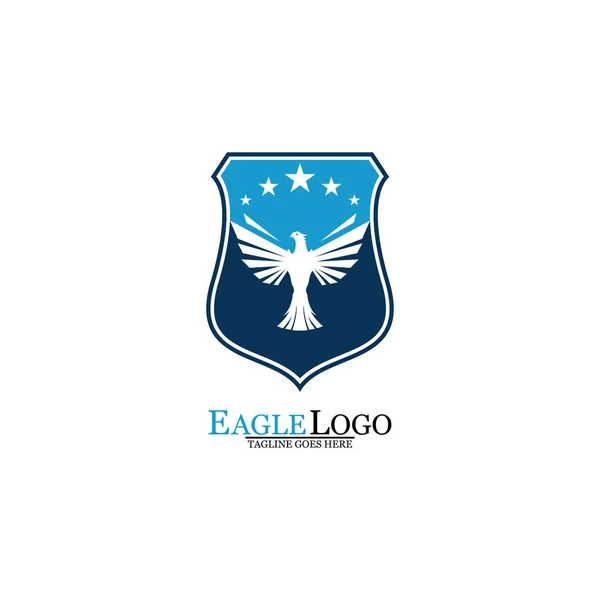 Modèle Logo Eagle Avec Bouclier Des Étoiles Illustration Vectorielle — Image vectorielle