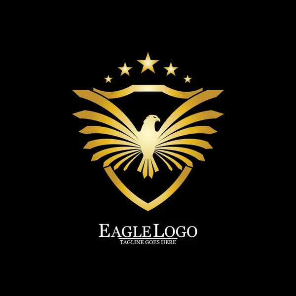 Águia Dourada Com Design Logotipo Shield — Vetor de Stock
