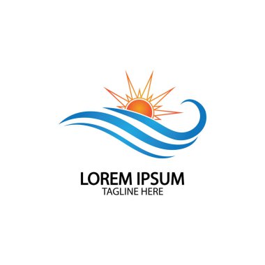 Su dalgası ve güneş ikonu vektör çizim logosu