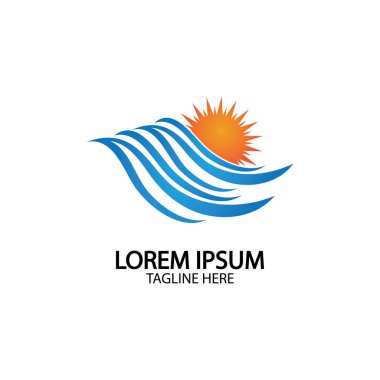 Su dalgası ve güneş ikonu vektör çizim logosu