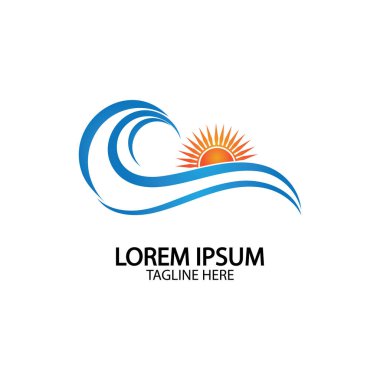 Su dalgası ve güneş ikonu vektör çizim logosu