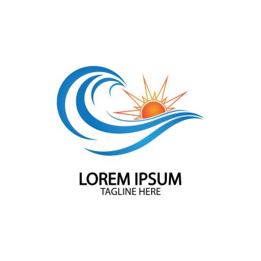 Su dalgası ve güneş ikonu vektör çizim logosu