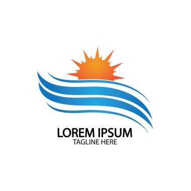Su dalgası ve güneş ikonu vektör çizim logosu