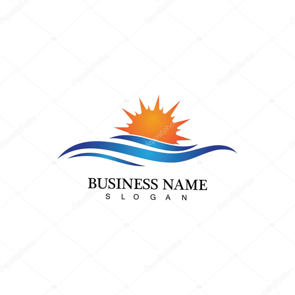 Water wave and sun icon vector illustration design logo