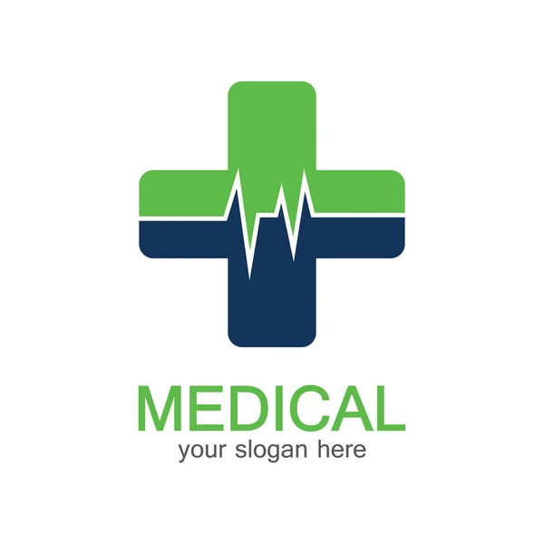 医療用ロゴタイプ 薬剤色のプラス柔らかい形状のクロス テスト 心臓スキームと医薬品のサイン ヘルプとヘルスケアのシンボル 十字形の要素を持つブランドアイデンティティ — ストックベクタ