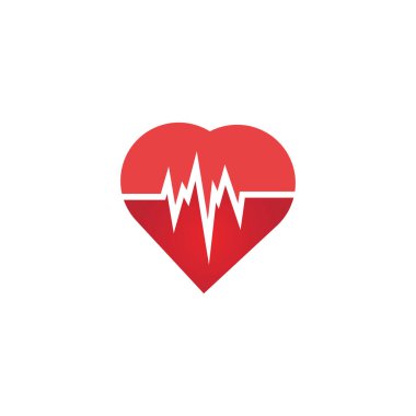 Kalp atış hızı ikonu - sağlık monitörü. Kırmızı Kalp Hızı. Tansiyon vektörü ikonu, kalp destekleyici kardiyogram, sağlıklı sağlık logosu, nabız düzlüğü sembolü, tıbbi çekiş elementi..