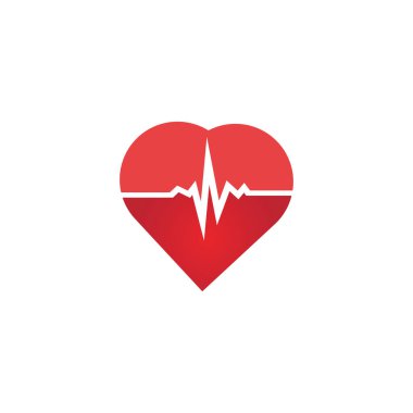Kalp atış hızı ikonu - sağlık monitörü. Kırmızı Kalp Hızı. Tansiyon vektörü ikonu, kalp destekleyici kardiyogram, sağlıklı sağlık logosu, nabız düzlüğü sembolü, tıbbi çekiş elementi..