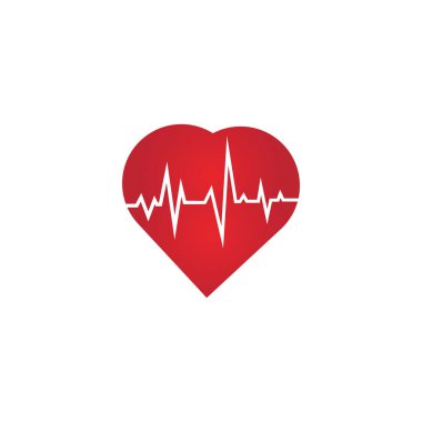 Kalp atış hızı ikonu - sağlık monitörü. Kırmızı Kalp Hızı. Tansiyon vektörü ikonu, kalp destekleyici kardiyogram, sağlıklı sağlık logosu, nabız düzlüğü sembolü, tıbbi çekiş elementi..
