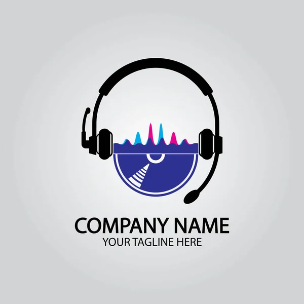 Headphone Music Studio Recording Soundwave Logo Design Inspiration — 스톡 벡터