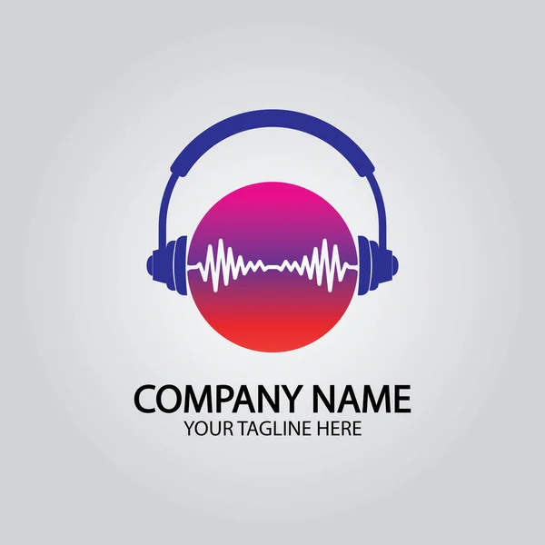 Hörlurar Music Studio Inspelning Soundwave Logo Design Inspiration — Stock vektor