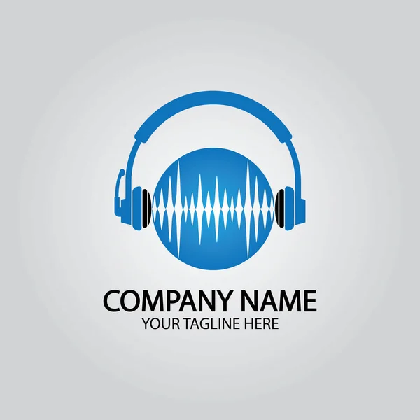 Hörlurar Music Studio Inspelning Soundwave Logo Design Inspiration — Stock vektor