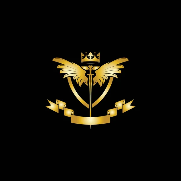 Heraldische Compositie Met Kroon Zwaarden Vleugels Schild Lint — Stockvector