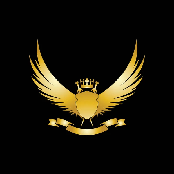 Heraldic Σύνθεση Στέμμα Σπαθιά Φτερά Ασπίδα Και Κορδέλα — Διανυσματικό Αρχείο