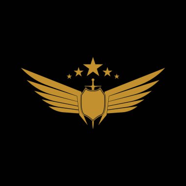 Kalkan vektör simgesi olan altın kanatlı kılıç.