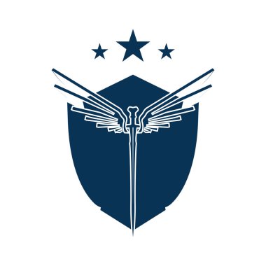 Kalkan vektör simgesi olan kanatlı kılıç.