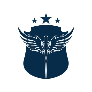 Kalkan vektör simgesi olan kanatlı kılıç.