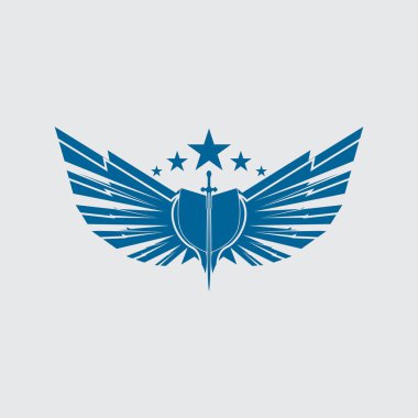 Kalkan vektör simgesi olan kanatlı kılıç.