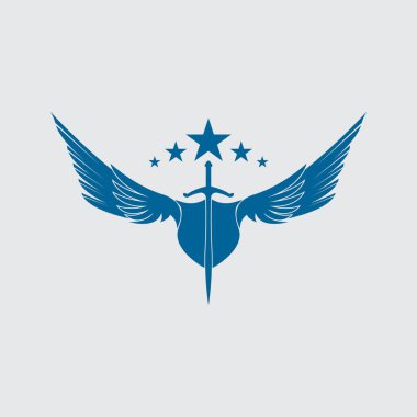 Kalkan vektör simgesi olan kanatlı kılıç.