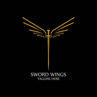 Kanatlı kılıç. Siyah Arkaplanda Altın Kılıç Sembolü.