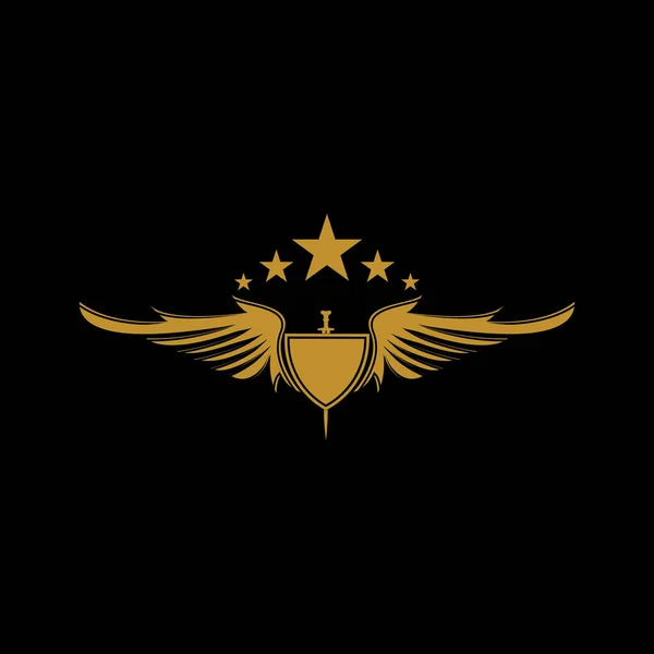 Gold Winged Sword Shield Vector Icon — Stock Vector