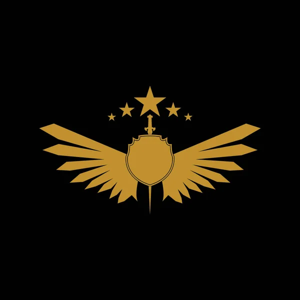 シールドベクトルアイコンと金の翼の剣 — ストックベクタ