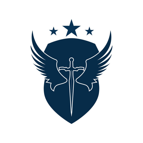 The winged sword with shield vector icon.