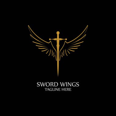 Kanatlı kılıç. Siyah Arkaplanda Altın Kılıç Sembolü.