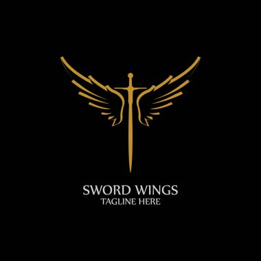 Kanatlı kılıç. Siyah Arkaplanda Altın Kılıç Sembolü.