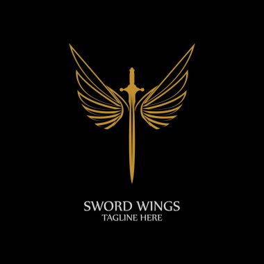 Kanatlı kılıç. Siyah Arkaplanda Altın Kılıç Sembolü.