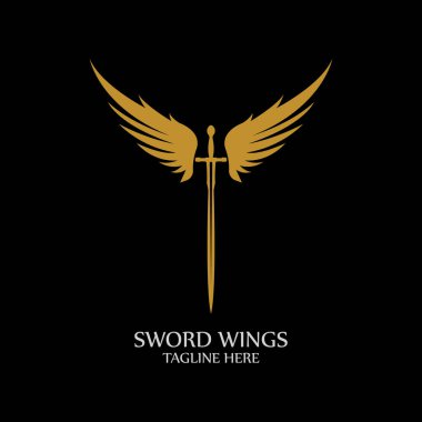 Kanatlı kılıç. Siyah Arkaplanda Altın Kılıç Sembolü.