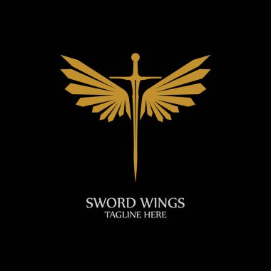Kanatlı kılıç. Siyah Arkaplanda Altın Kılıç Sembolü.