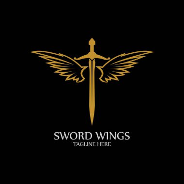 Kanatlı kılıç. Siyah Arkaplanda Altın Kılıç Sembolü.