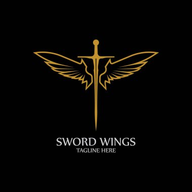 Kanatlı kılıç. Siyah Arkaplanda Altın Kılıç Sembolü.