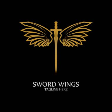 Kanatlı kılıç. Siyah Arkaplanda Altın Kılıç Sembolü.