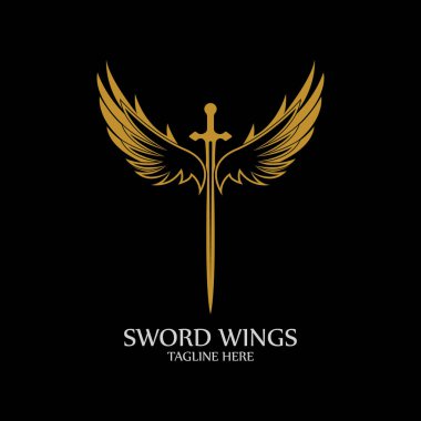 Kanatlı kılıç. Siyah Arkaplanda Altın Kılıç Sembolü.
