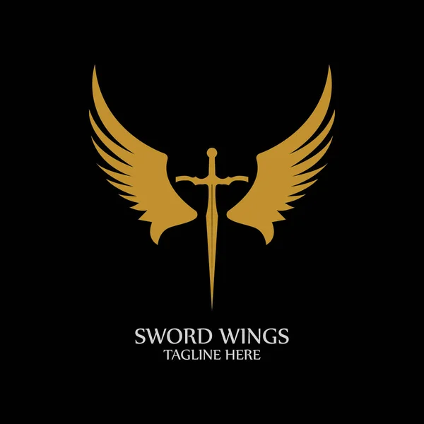 Меч Крыльями Символ Золотого Меча Чёрном Фоне — стоковый вектор