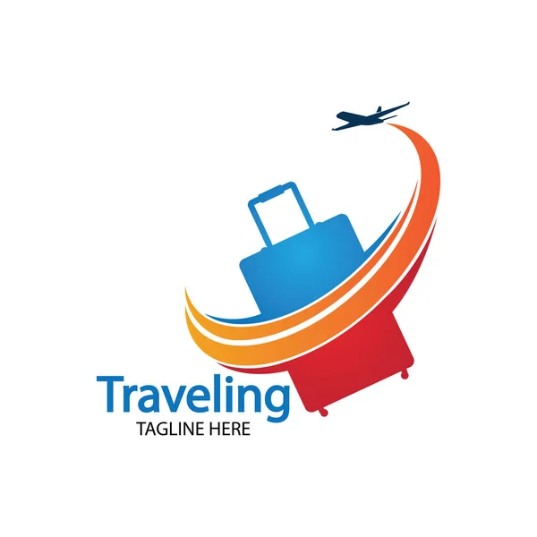 Reise Logo Urlaub Tourismus Geschäftsreise Firmenlogo Design Taschenvektor Mit Flugzeug — Stockvektor